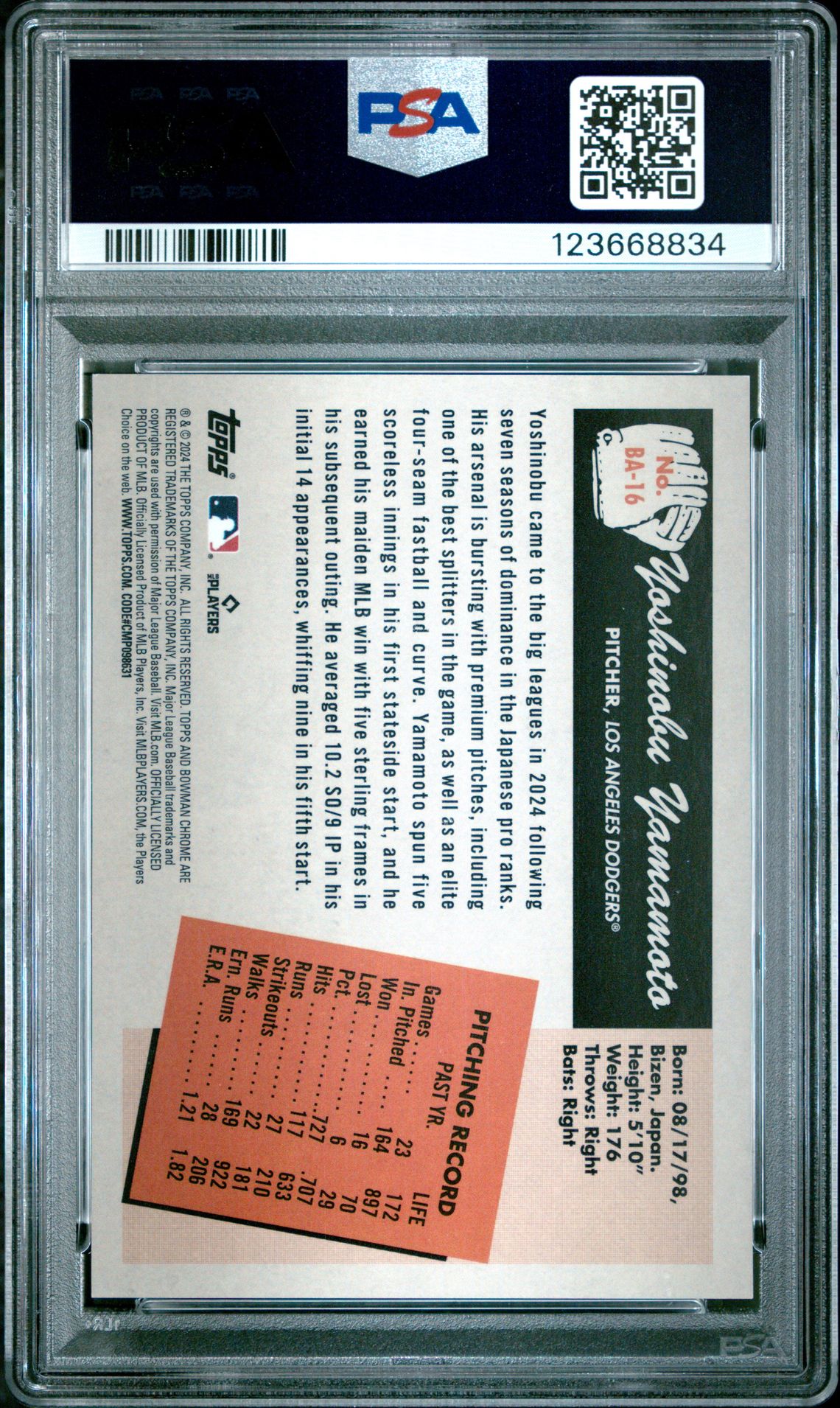 2024 Bowman's Best 1955 Bowman Anime Yoshinobu Yamamoto #Ba16 Gem Mt 10 back