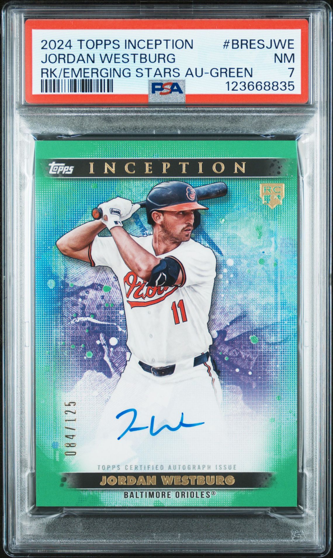 2024 Topps Inception Base Rookie And Emerging Star Autographs Jordan Westburg #Bresjwe (Rk/Emerging Stars Au-Green) Nm 7 front