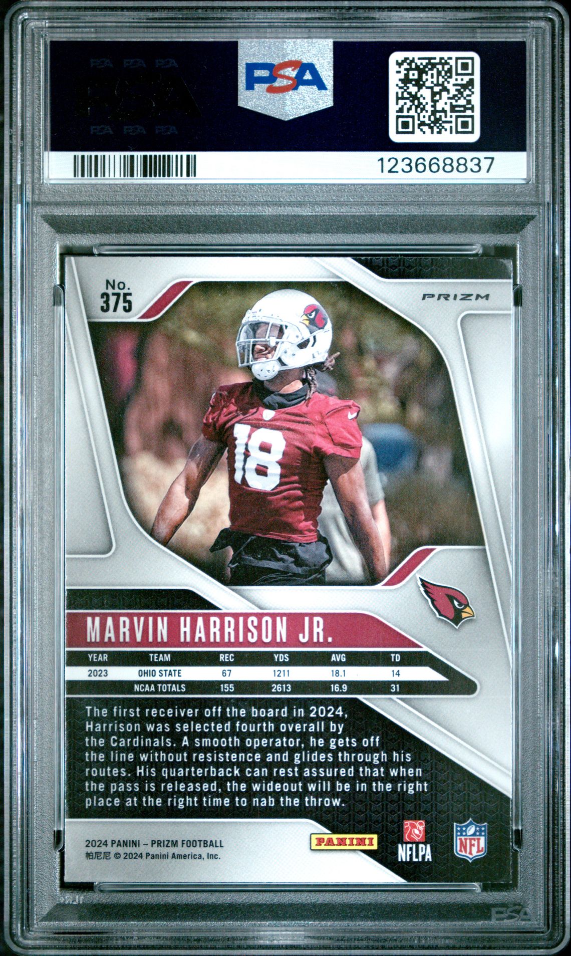2024 Panini Prizm Marvin Harrison Jr. #375 (Lazer Prizm) Mint 9 back