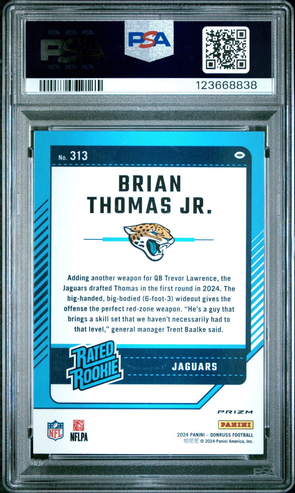 2024 Panini Donruss Brian Thomas Jr. #313 (Optic Preview-Red Pandora) Gem Mt 10 back