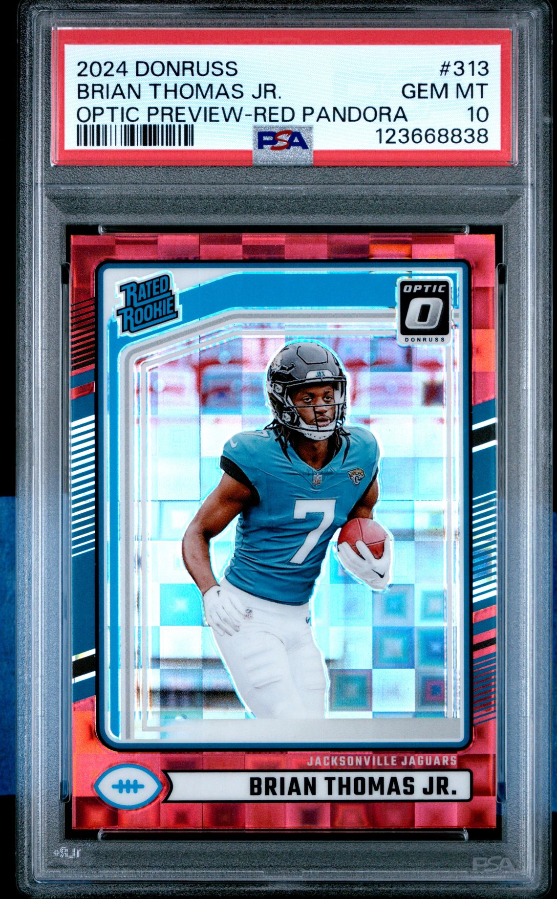 2024 Panini Donruss Brian Thomas Jr. #313 (Optic Preview-Red Pandora) Gem Mt 10 front