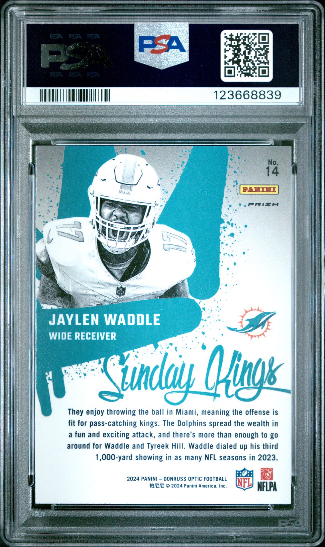 2024 Panini Donruss Optic Sunday Kings Jaylen Waddle #14 Gem Mt 10 back