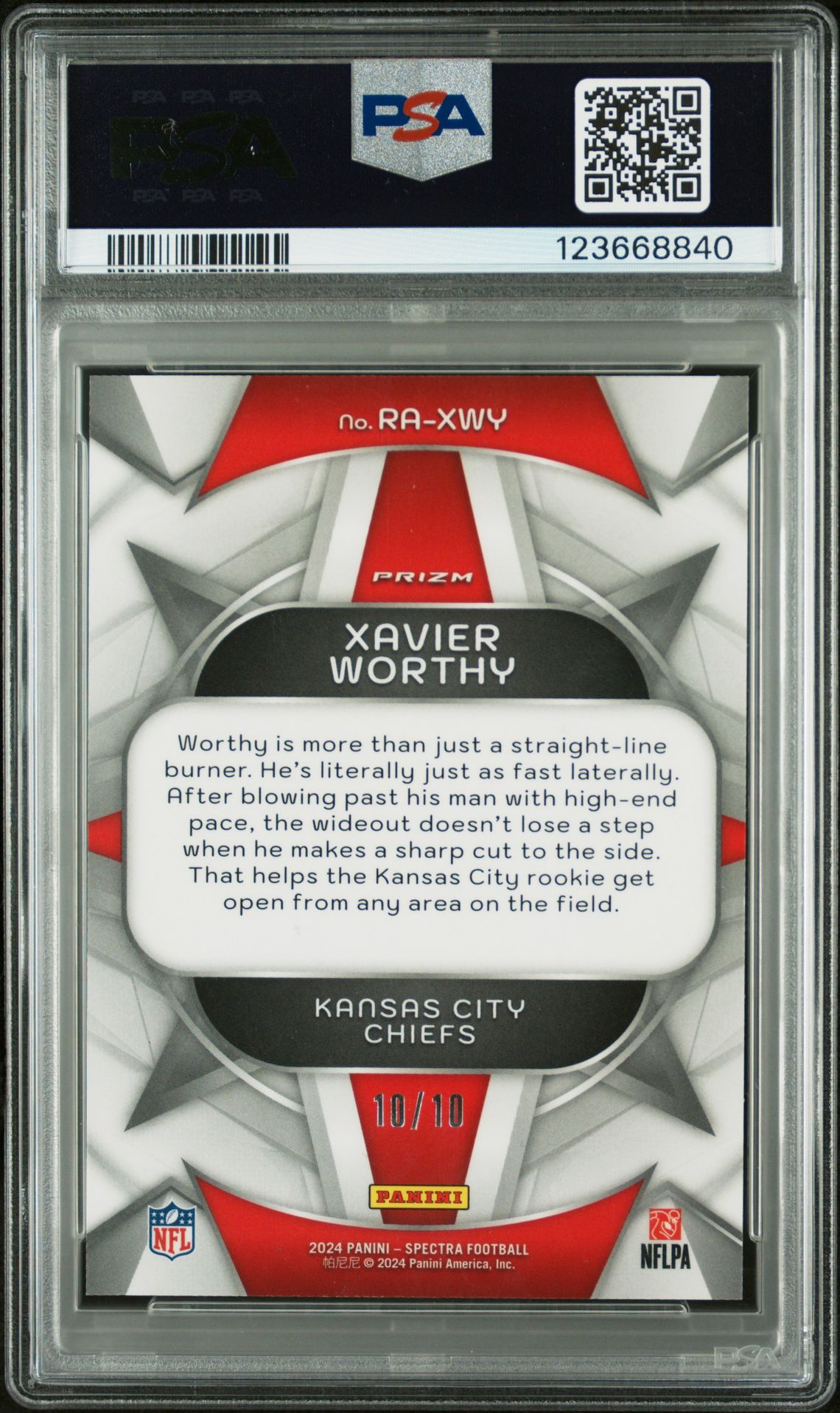 2024 Panini Spectra Rookie Aura Xavier Worthy #Raxwy (Rookie Aura-Universal) Gem Mt 10 back