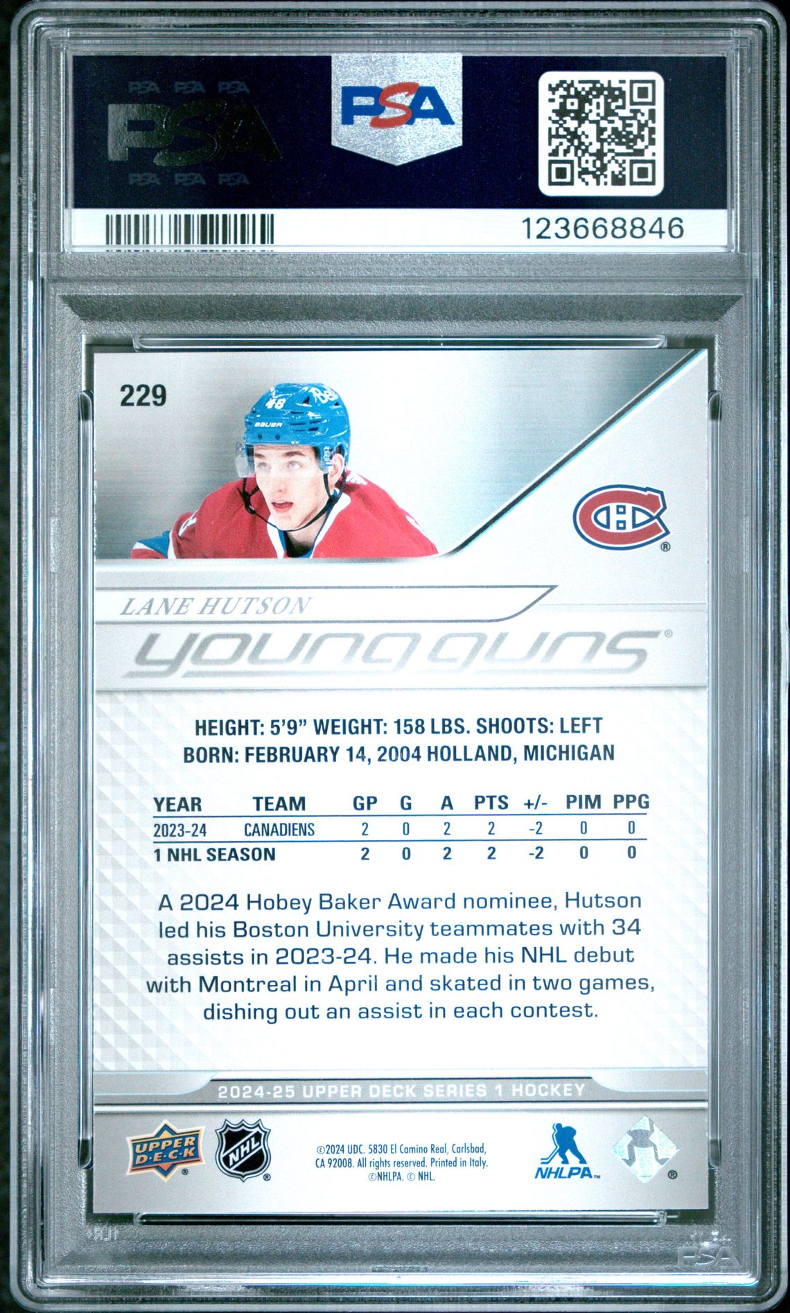 2024 Upper Deck Lane Hutson #229 Mint 9 back