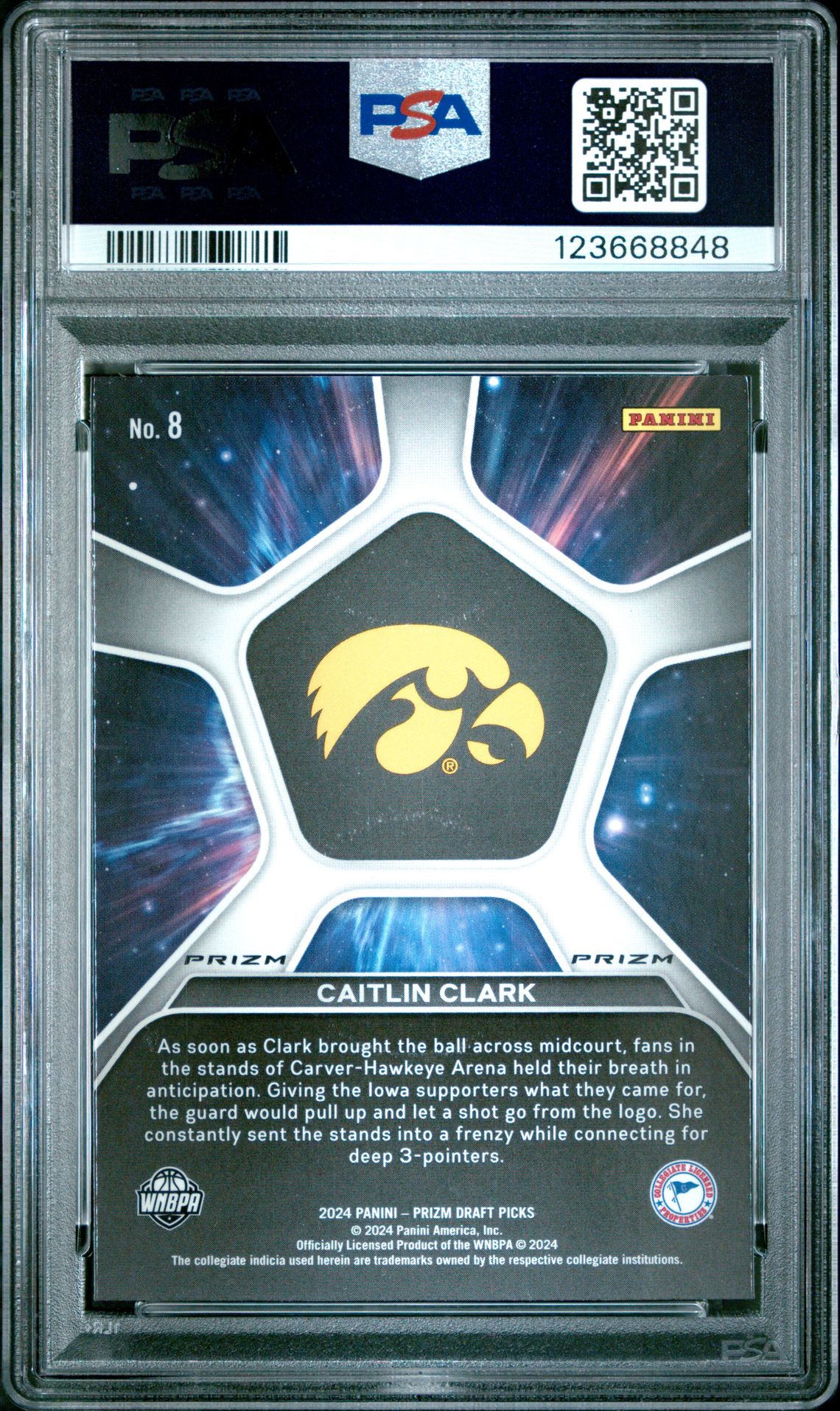 2024 Panini Prizm Draft Picks Deep Space Caitlin Clark #8 (Deep Space-Silver Prizm) Gem Mt 10 back