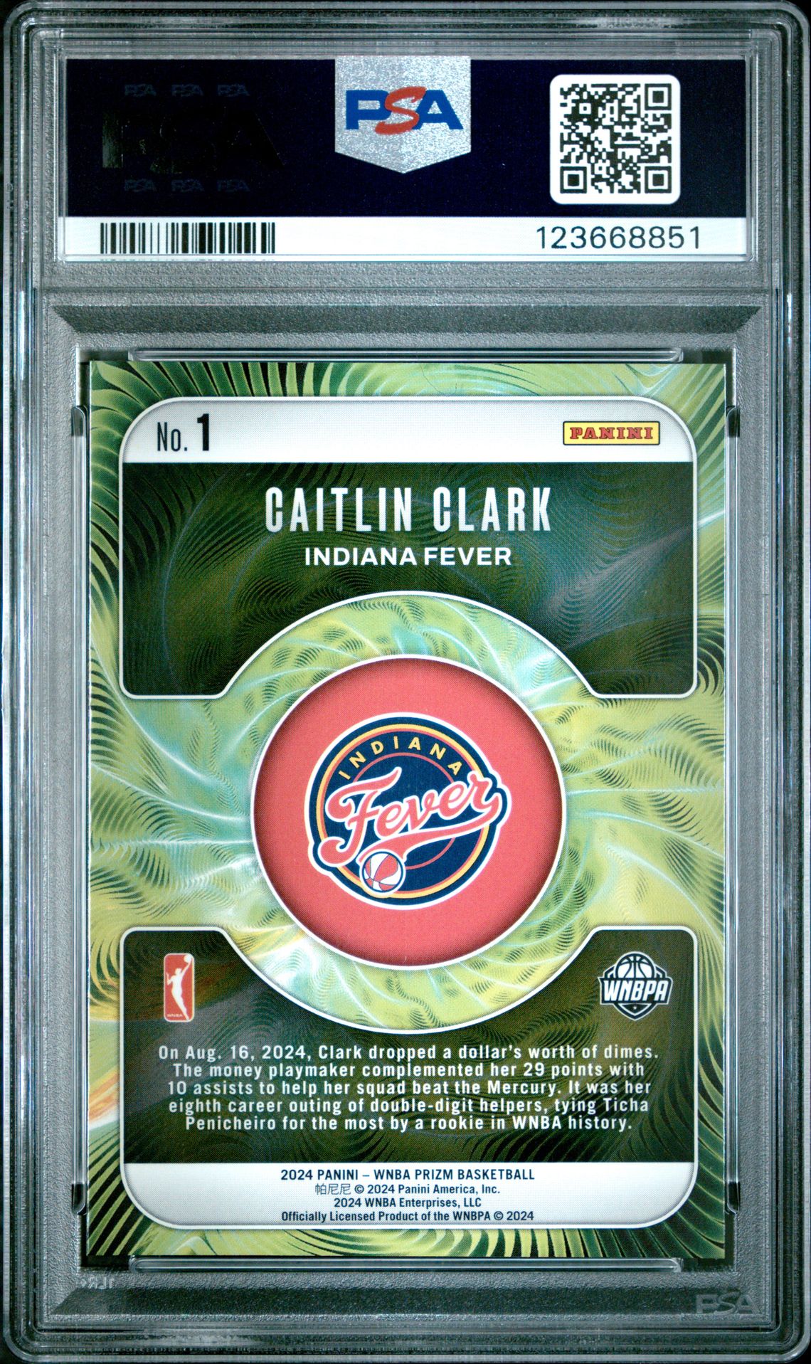 2024 Panini Prizm Wnba Fractal Caitlin Clark #1 Mint 9 back