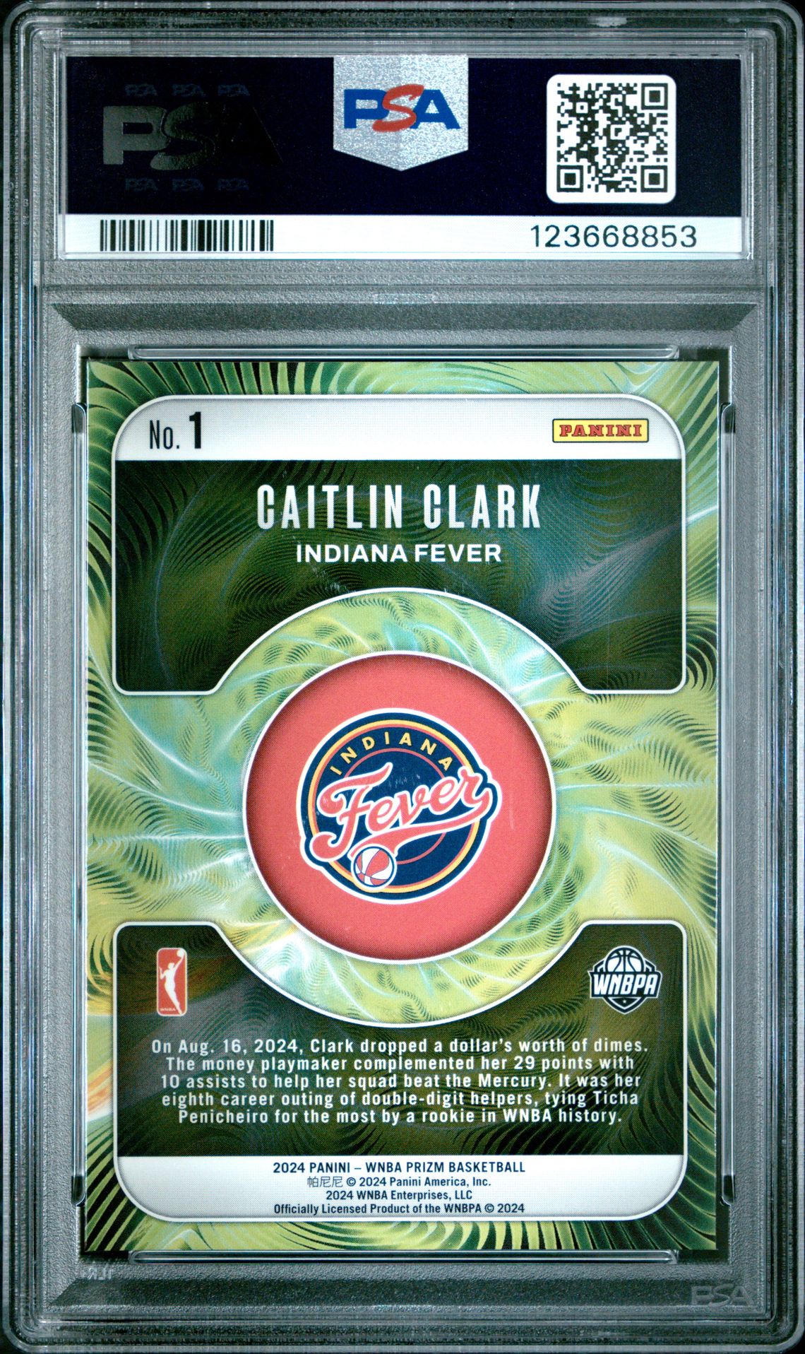 2024 Panini Prizm Wnba Fractal Caitlin Clark #1 Gem Mt 10 back
