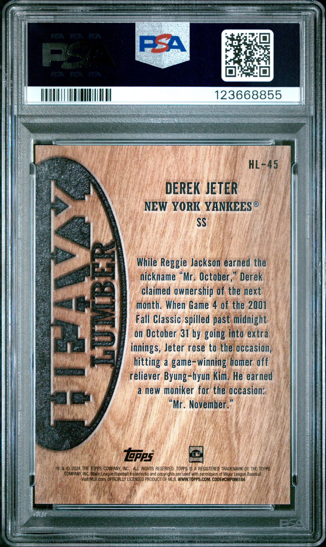 2024 Topps Heavy Lumber Derek Jeter #Hl45 (Update) Gem Mt 10 back