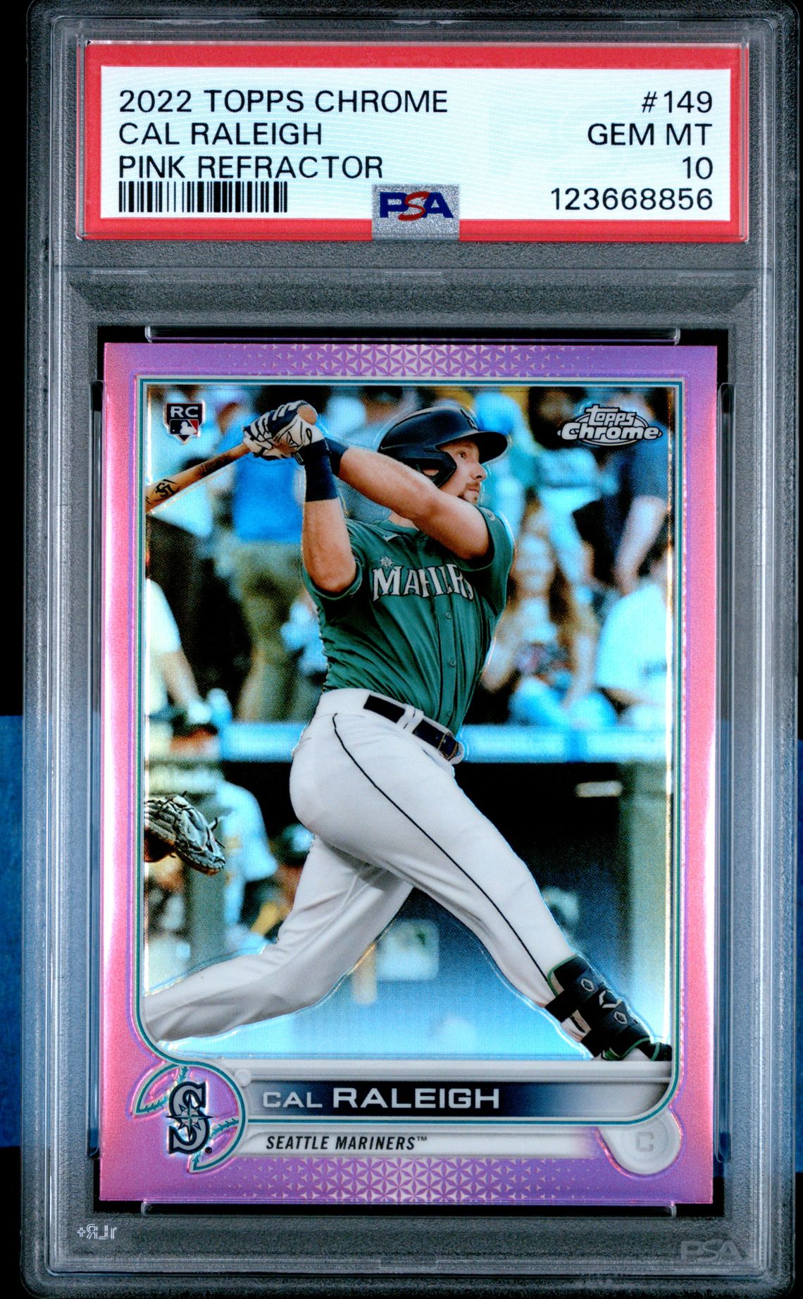 2022 Topps Chrome Cal Raleigh #149 (Pink Refractor) Gem Mt 10 front