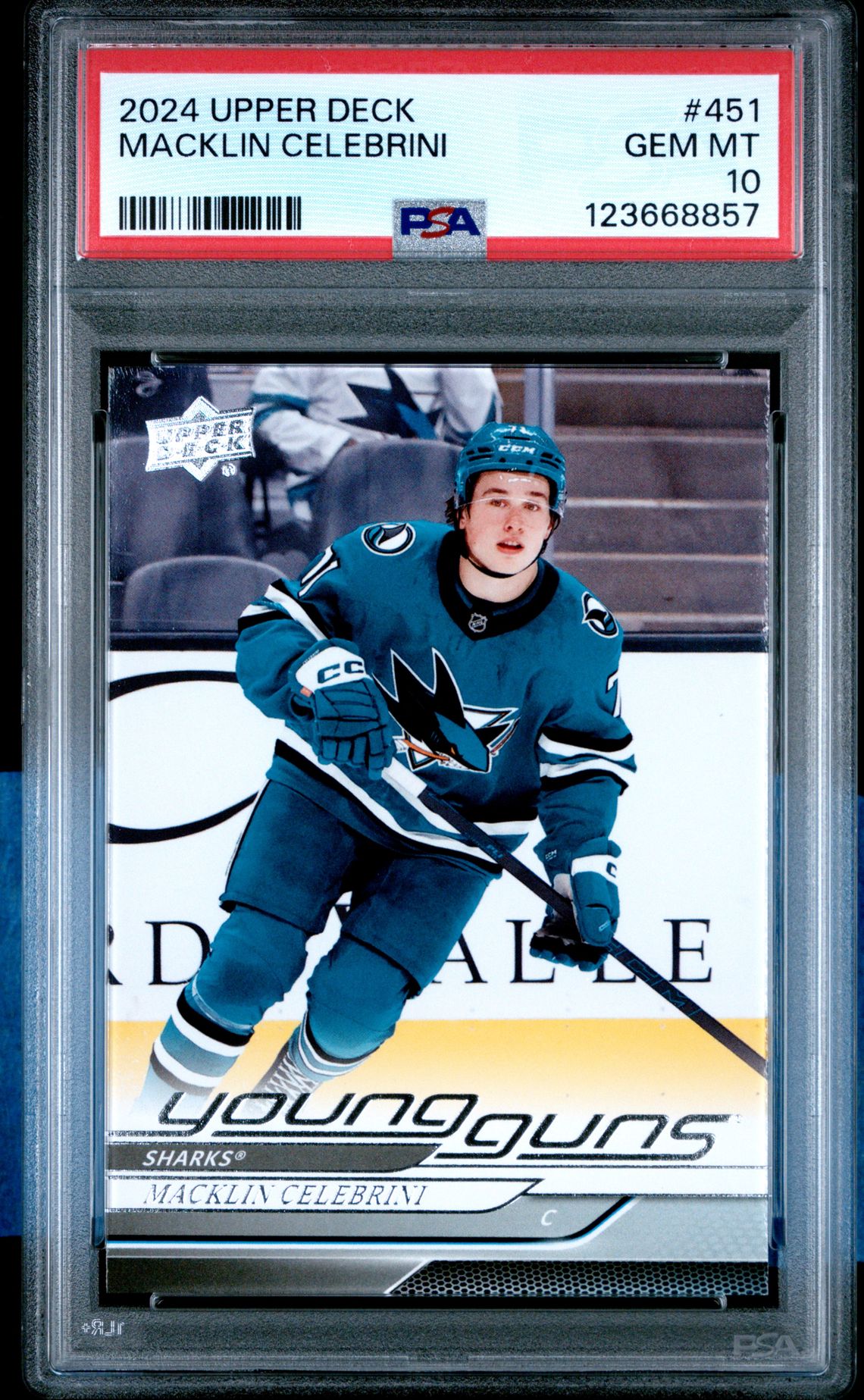 2024 Upper Deck Macklin Celebrini #451 Gem Mt 10 front