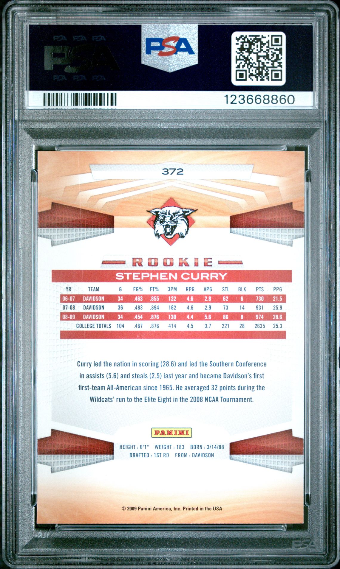 2009 Panini Stephen Curry #372 Nm-Mt 8 back