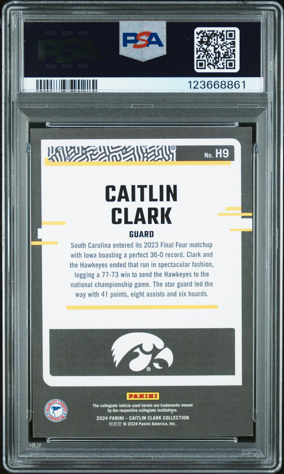2024 Panini Caitlin Clark Collection Highlights Caitlin Clark #H9 (Highlights-Floating Hearts) Mint 9 back