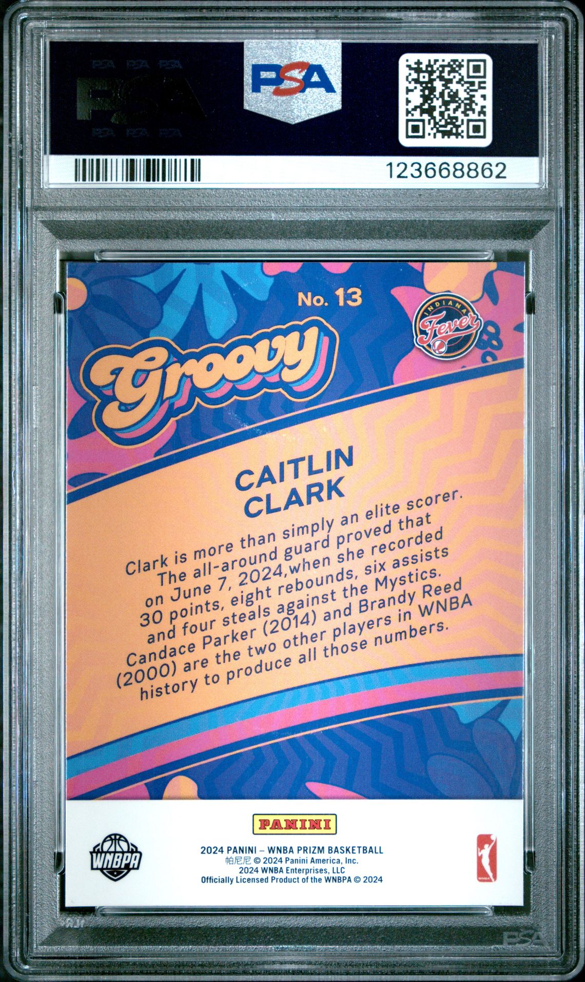 2024 Panini Prizm Wnba Groovy Caitlin Clark #13 Gem Mt 10 back