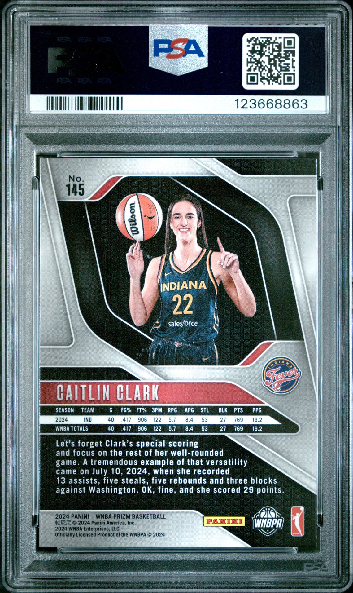 2024 Panini Prizm Wnba Caitlin Clark #145 Mint 9 back