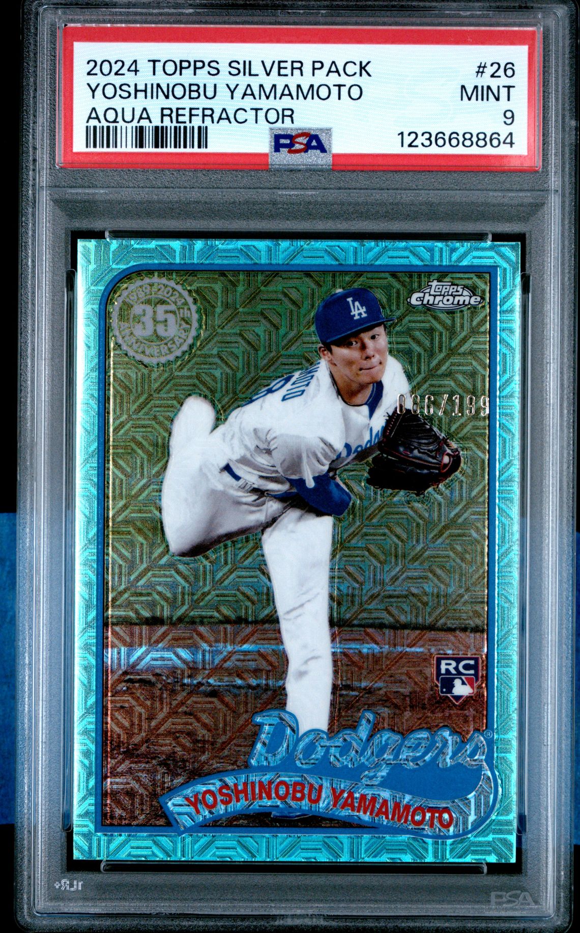 2024 Topps Silver Pack 1989 Chrome Promo Yoshinobu Yamamoto #26 (Aqua Refractor) Mint 9 front