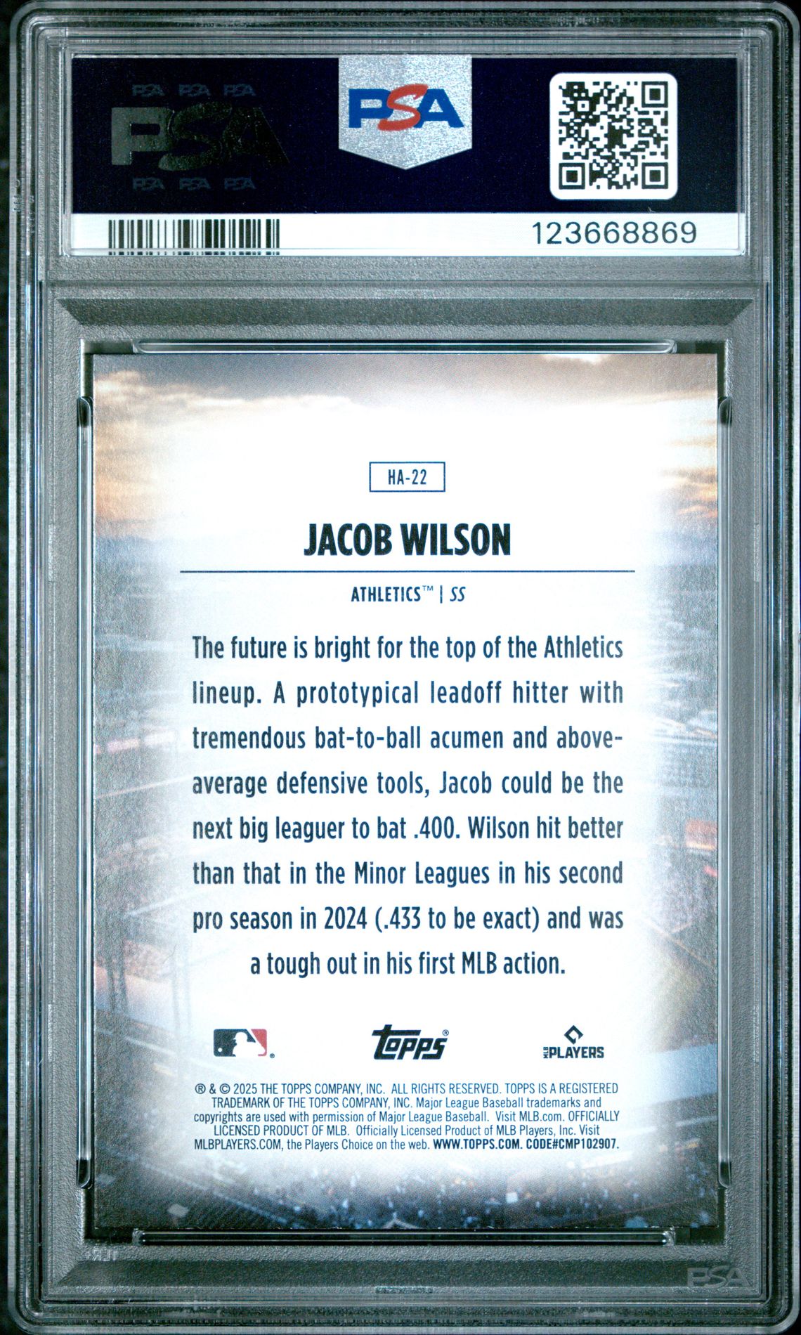 2025 Topps Home Field Advantage Jacob Wilson #Ha22 (Series 2) Mint 9 back