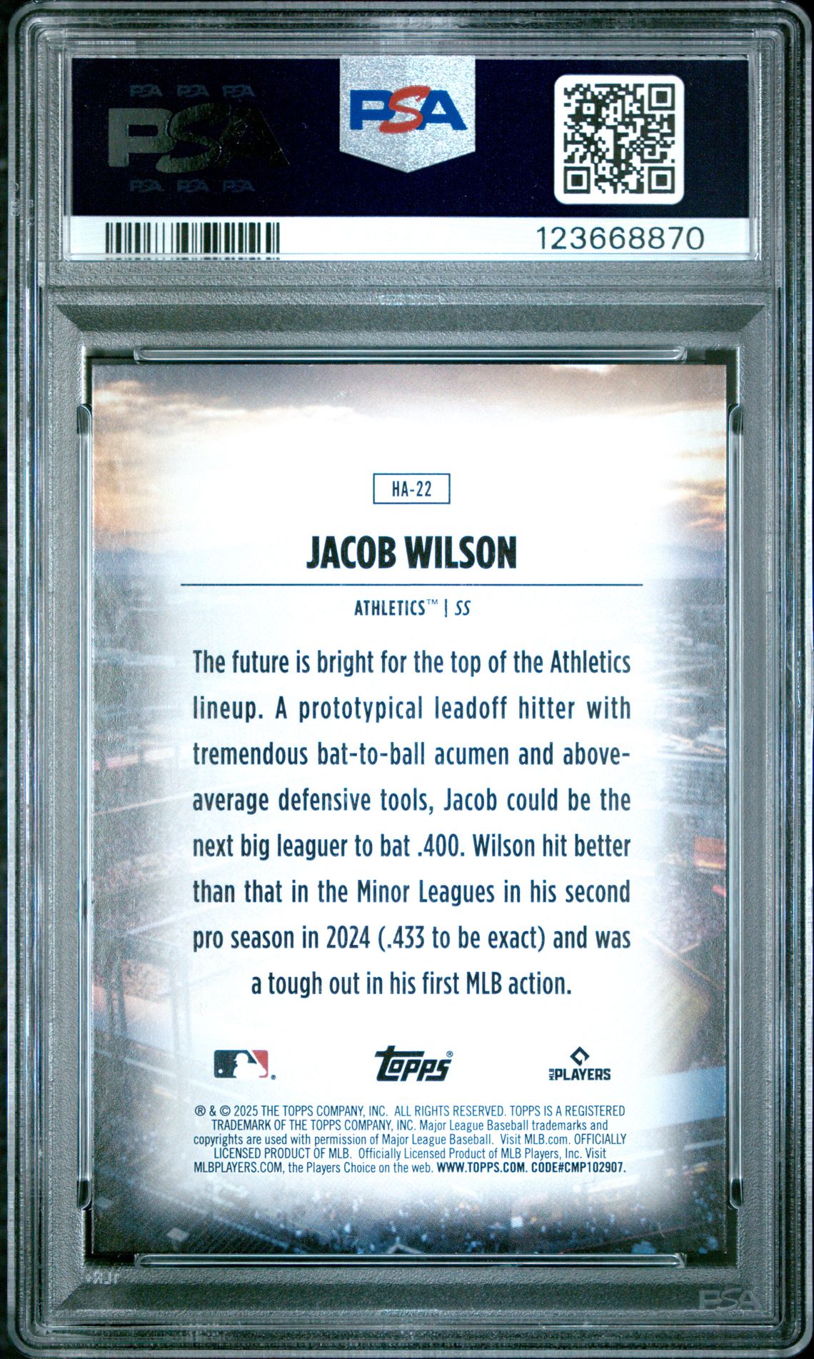 2025 Topps Home Field Advantage Jacob Wilson #Ha22 (Series 2) Mint 9 back