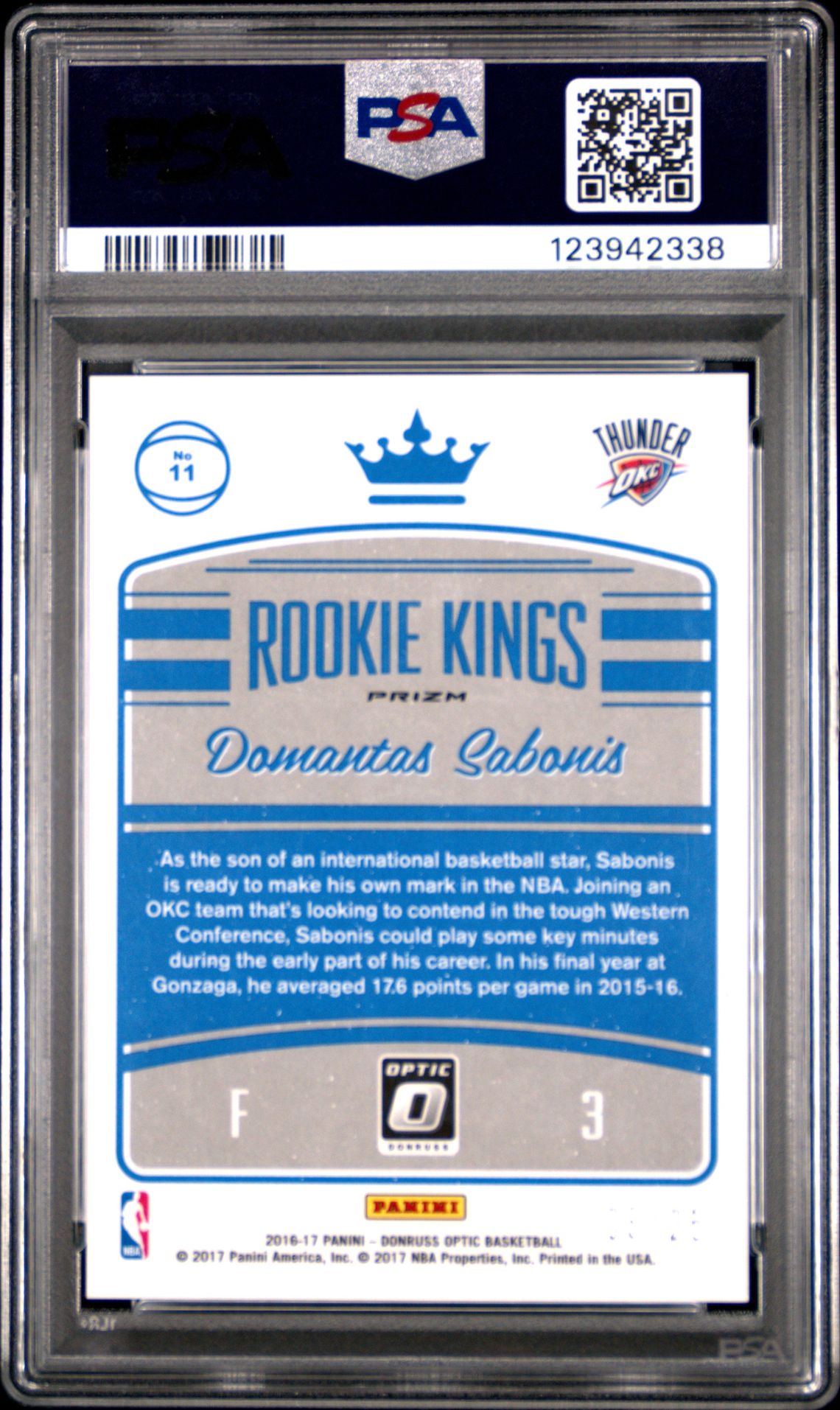 2016 Panini Donruss Optic Rookie Kings Domantas Sabonis #11 (Rookie Kings-Aqua) Mint 9 back