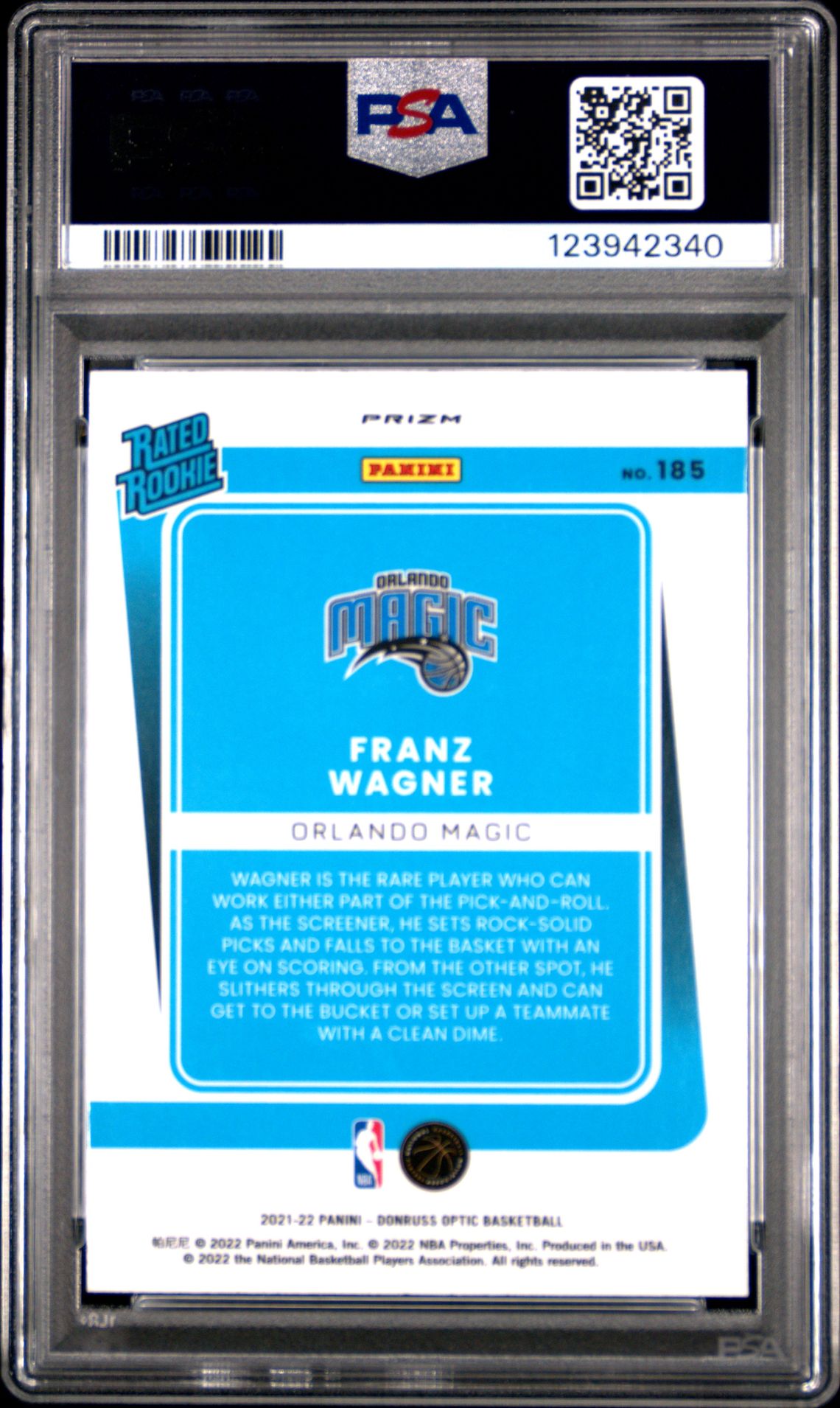 2021 Panini Donruss Optic Franz Wagner #185 (Blue Velocity) Mint 9 back
