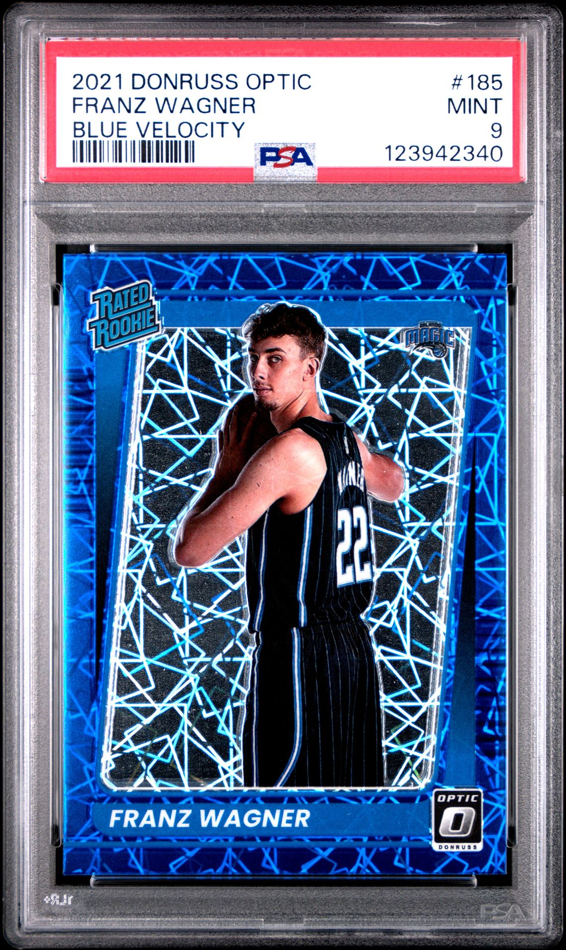 2021 Panini Donruss Optic Franz Wagner #185 (Blue Velocity) Mint 9 front