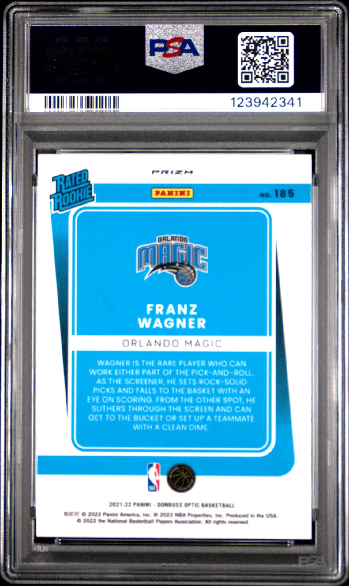2021 Panini Donruss Optic Franz Wagner #185 (Blue Velocity) Gem Mt 10 back