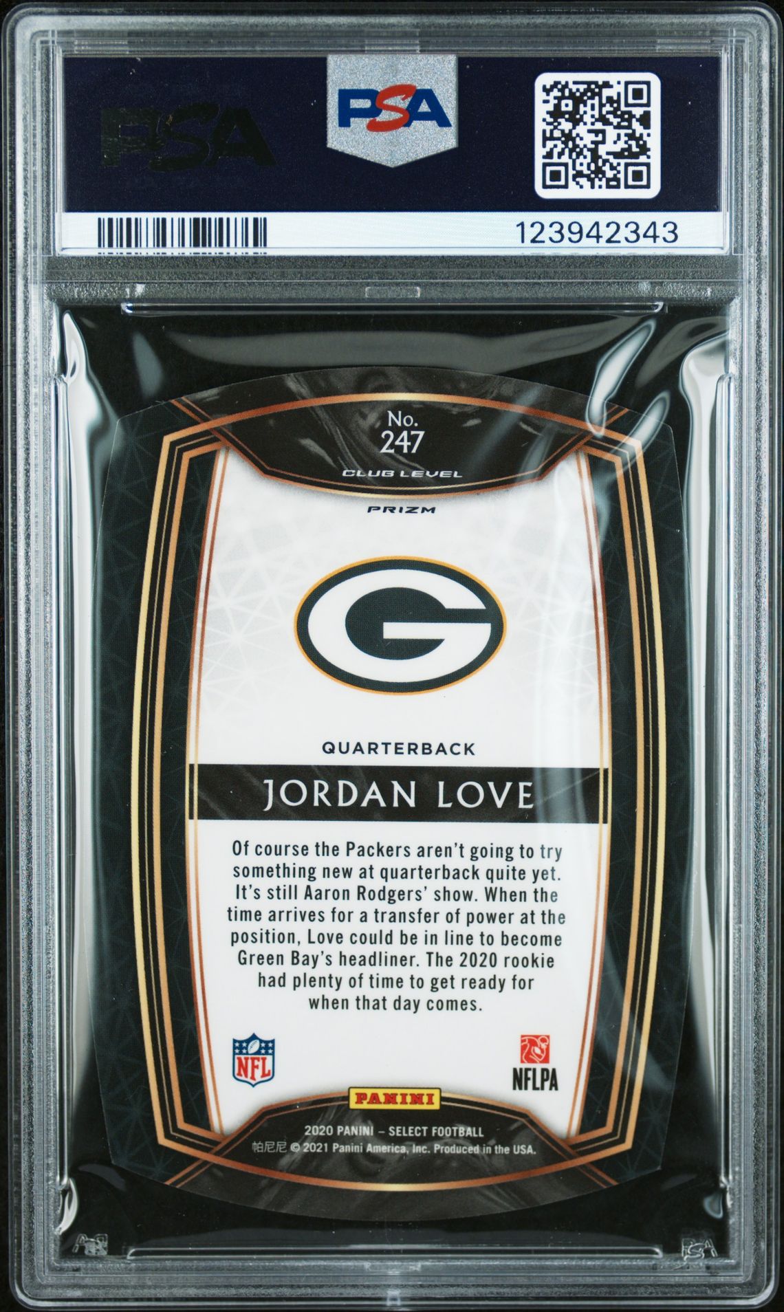 2020 Panini Select Jordan Love #247 (Die-Cut Red Prizm) Mint 9 back