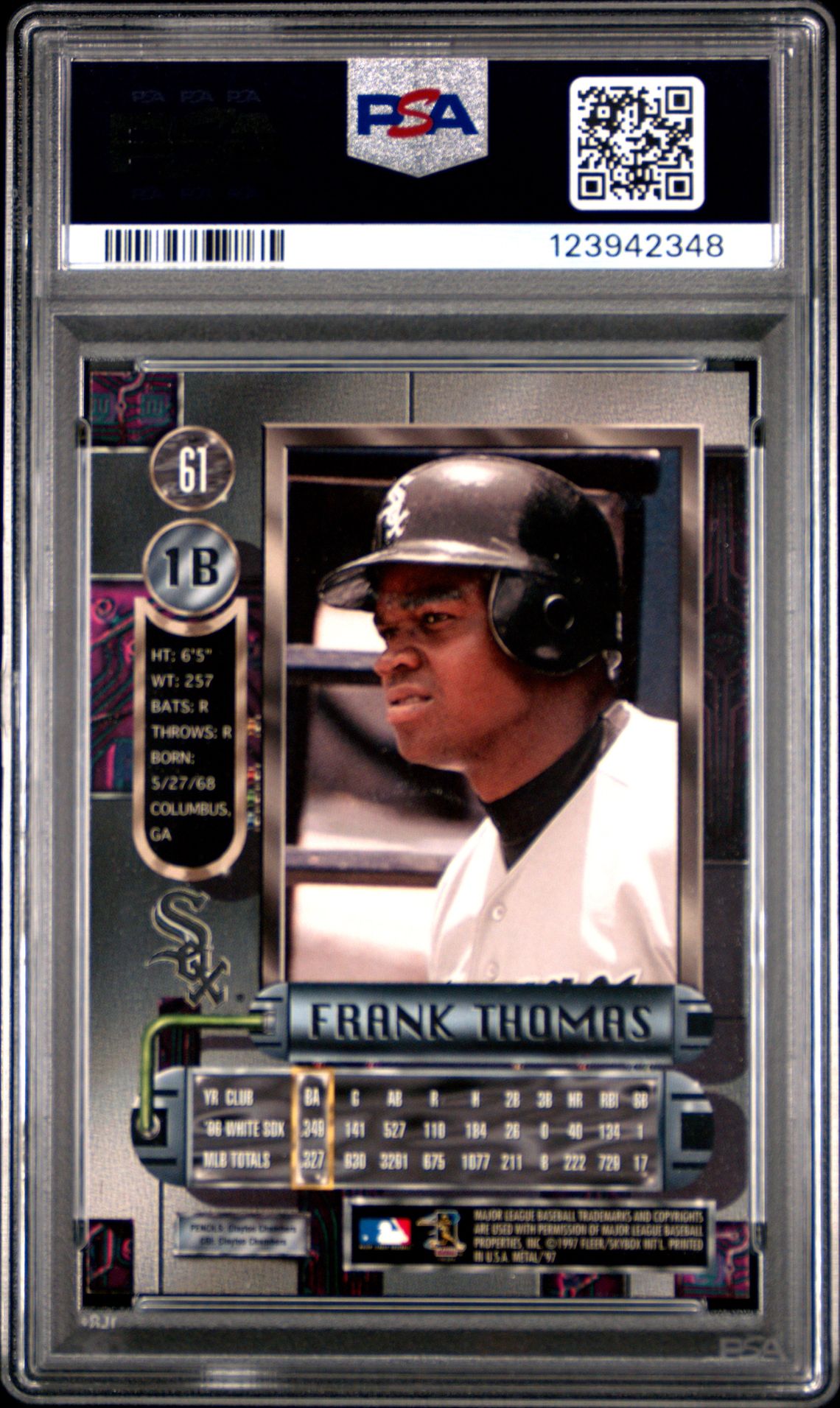 1997 Metal Universe Frank Thomas #61 Nm-Mt 8 back