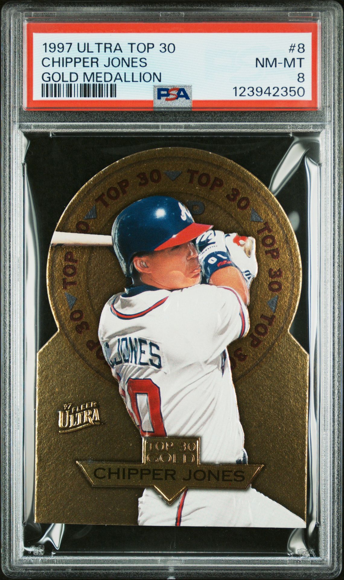 1997 Ultra Top 30 Chipper Jones #8 (Gold Medallion) Nm-Mt 8 front