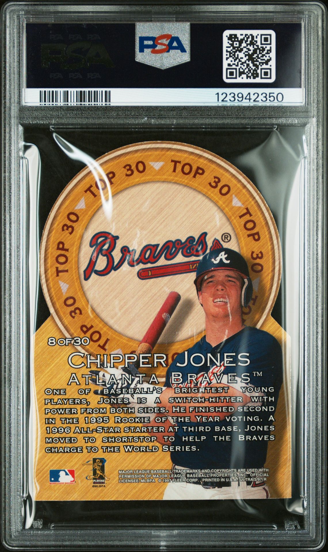1997 Ultra Top 30 Chipper Jones #8 (Gold Medallion) Nm-Mt 8 back