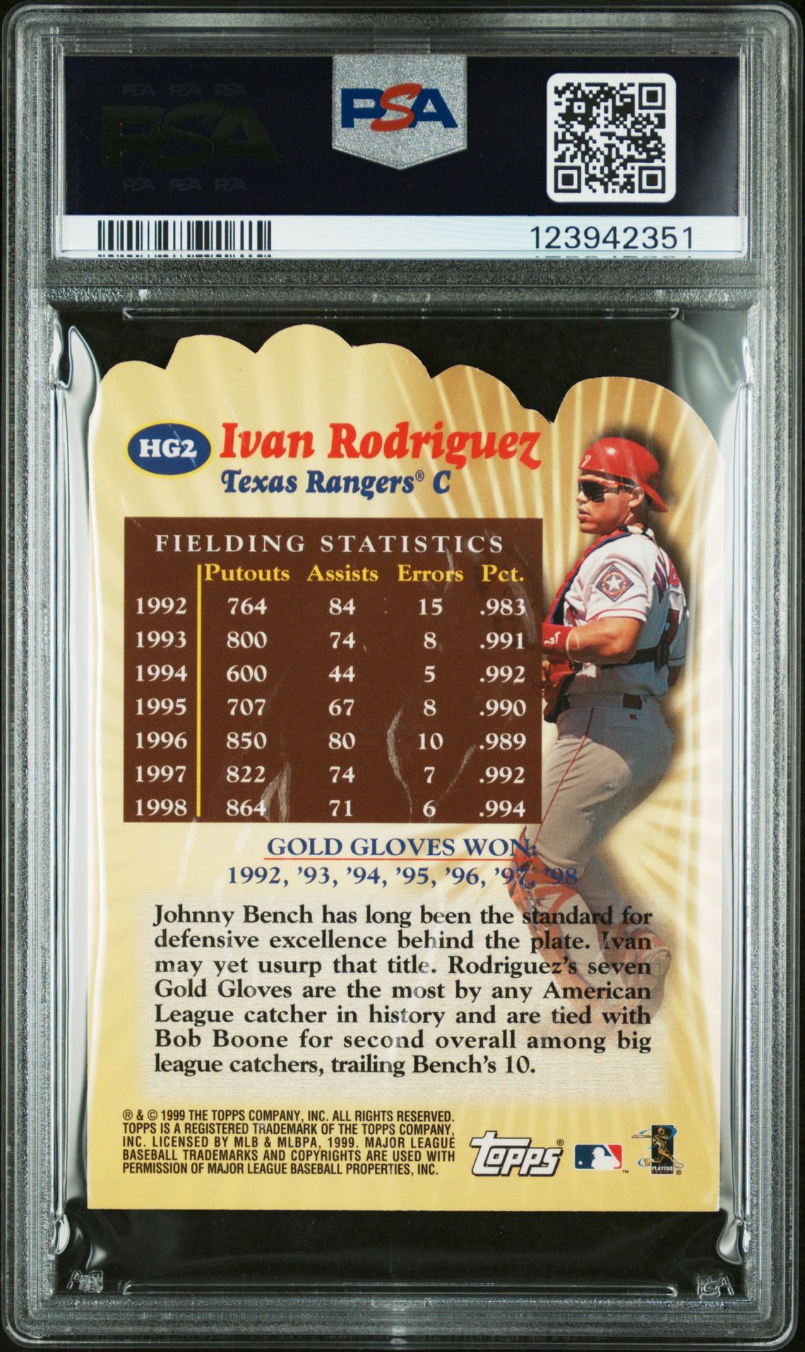 2000 Topps Hands Of Gold Ivan Rodriguez #Hg2 (Hands Of Gold) Mint 9 back