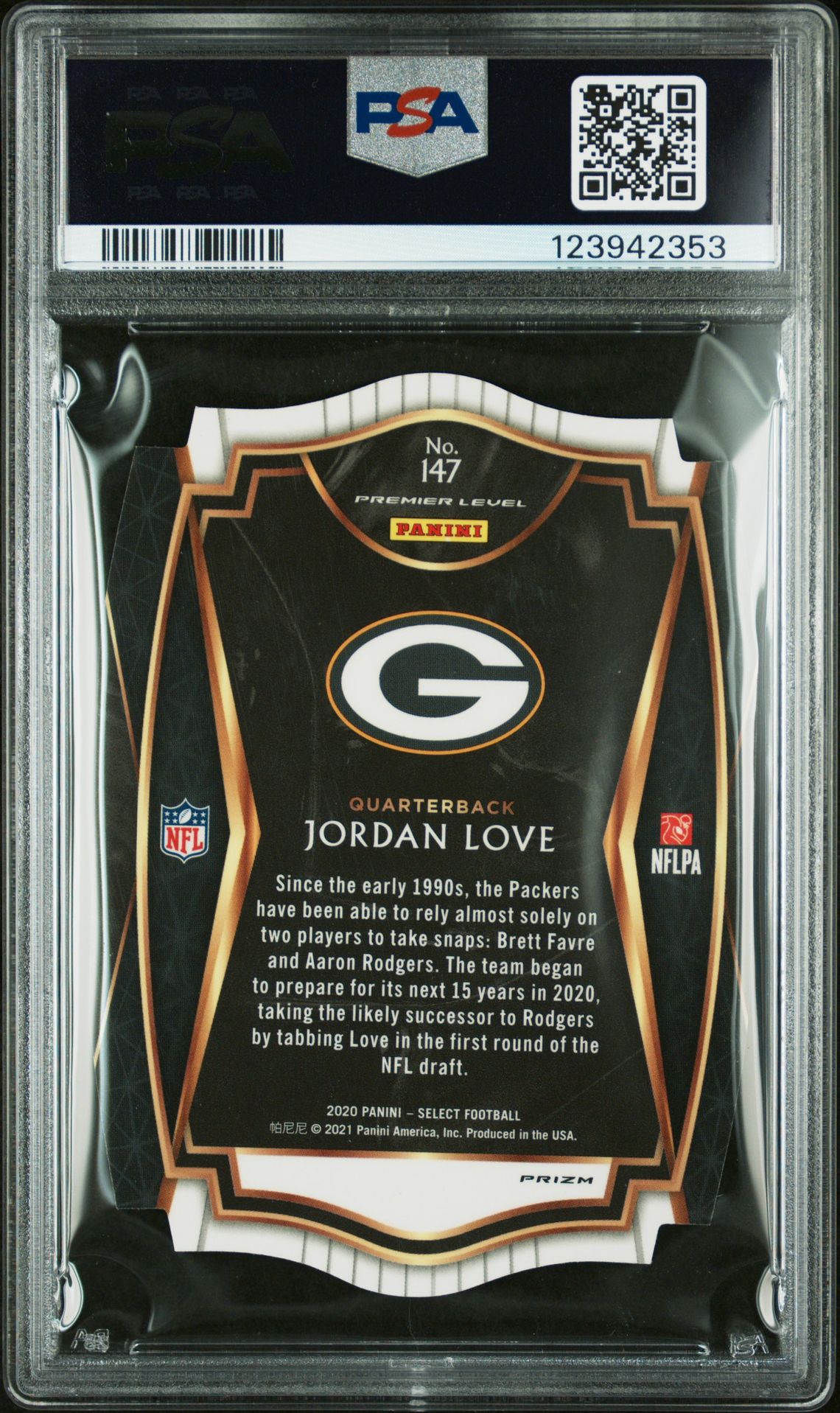 2020 Panini Select Jordan Love #147 (Die-Cut Purple Prizm) Mint 9 back