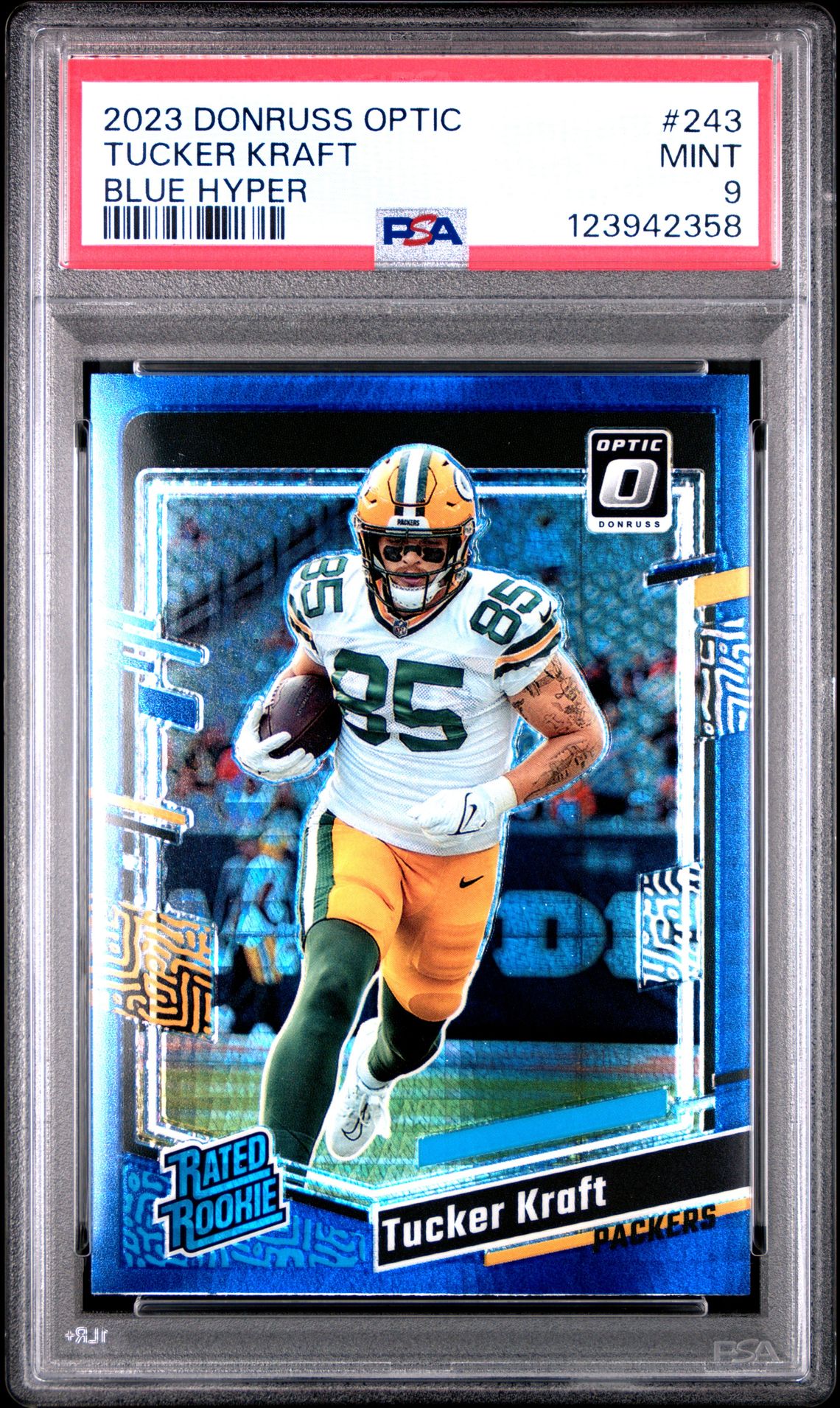 2023 Panini Donruss Optic Tucker Kraft #243 (Blue Hyper) Mint 9 front