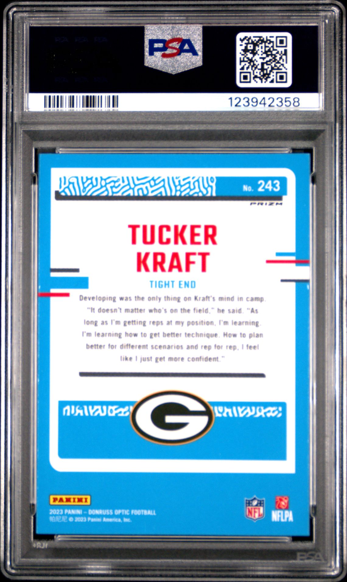 2023 Panini Donruss Optic Tucker Kraft #243 (Blue Hyper) Mint 9 back