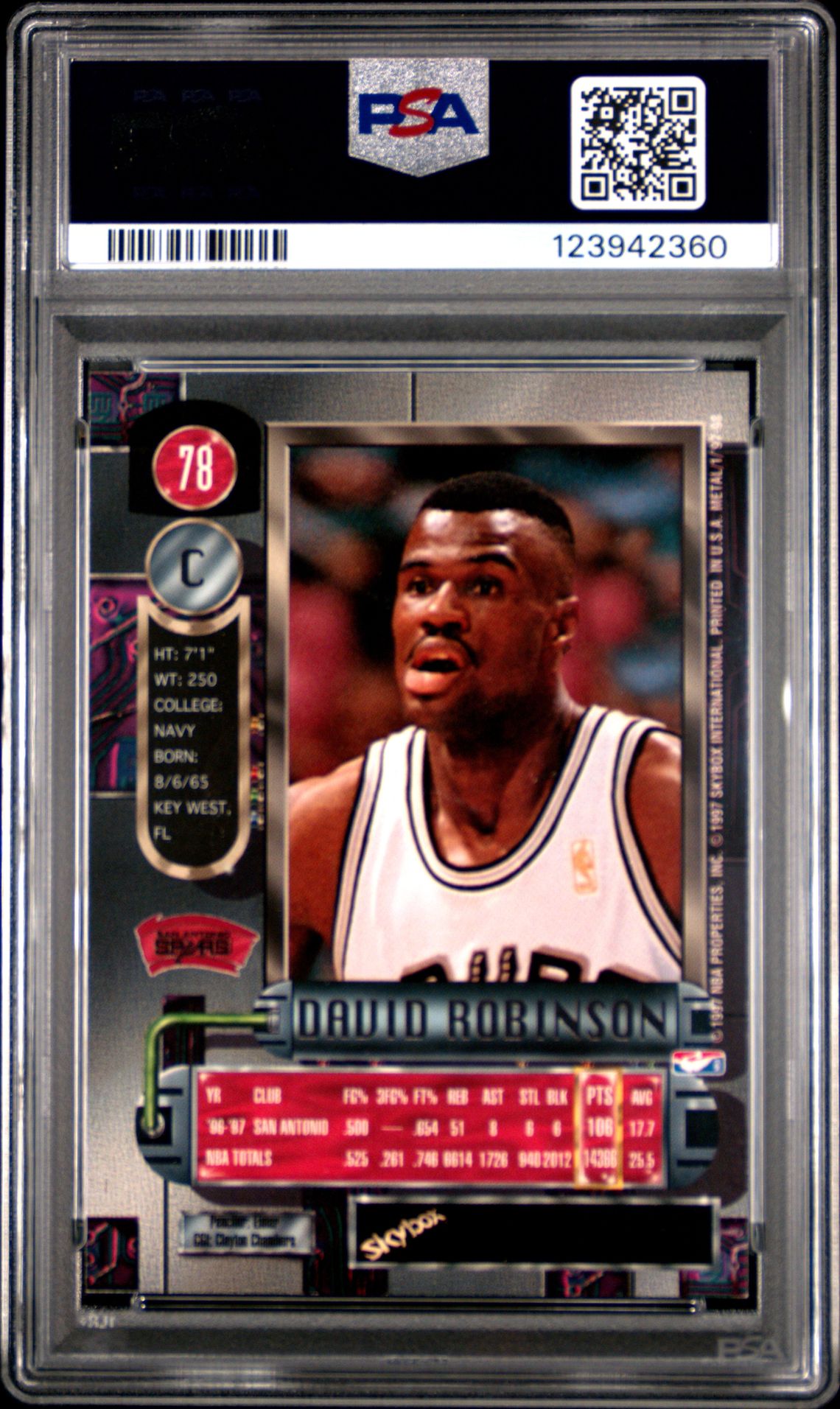 1997 Metal Universe David Robinson #78 Mint 9 back