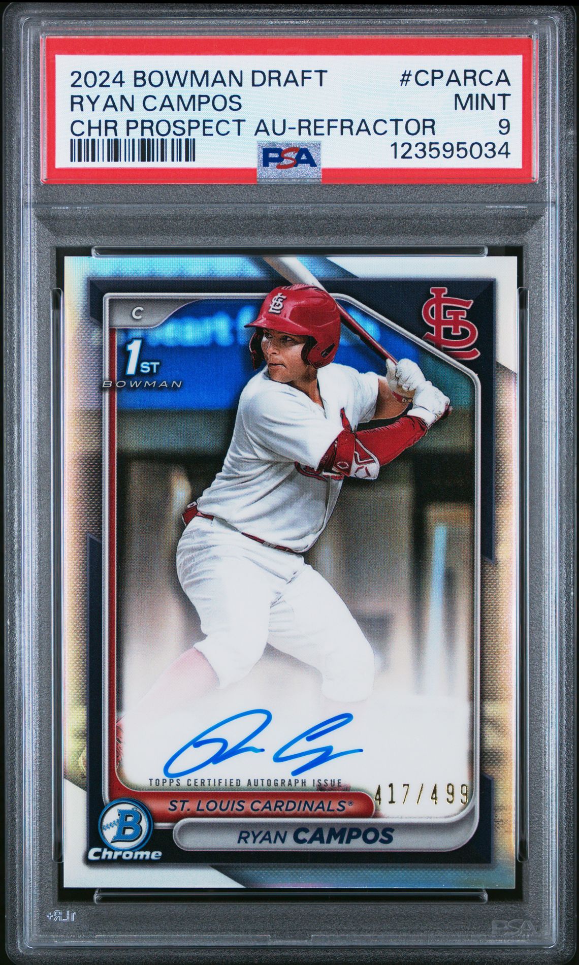 2024 Bowman Draft Chrome Prospect Autographs Ryan Campos #Cparca (Chr Prospect Au-Refractor) Mint 9 front