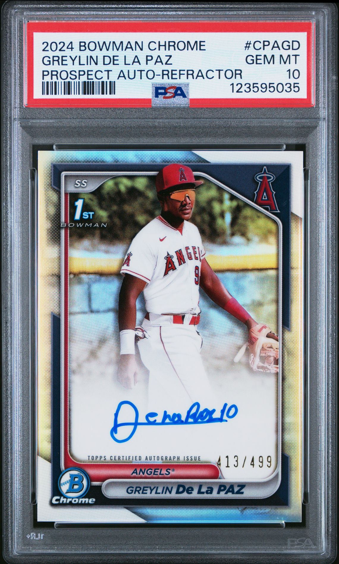 2024 Bowman Chrome Prospect Autographs Greylin De La Paz #Cpagd (Prospect Auto-Refractor) Gem Mt 10 front