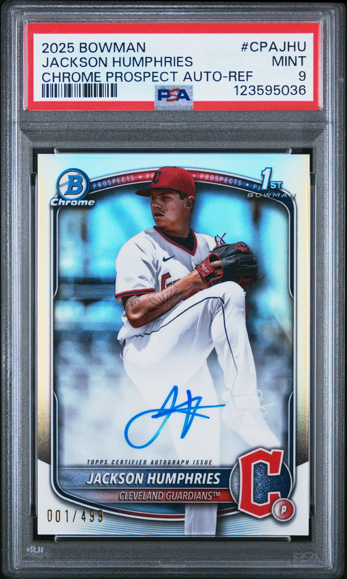 2025 Bowman Chrome Prospect Autographs Jackson Humphries #Cpajhu (Chrome Prospect Auto-Ref) Mint 9 front