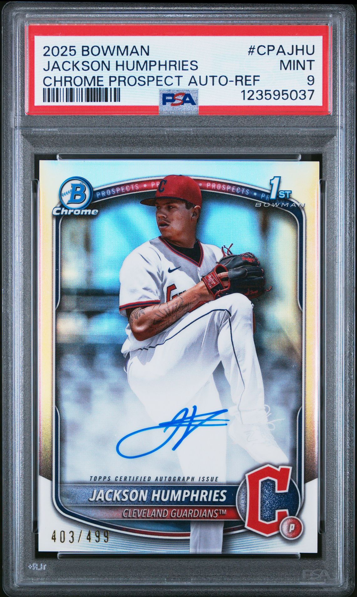 2025 Bowman Chrome Prospect Autographs Jackson Humphries #Cpajhu (Chrome Prospect Auto-Ref) Mint 9 front