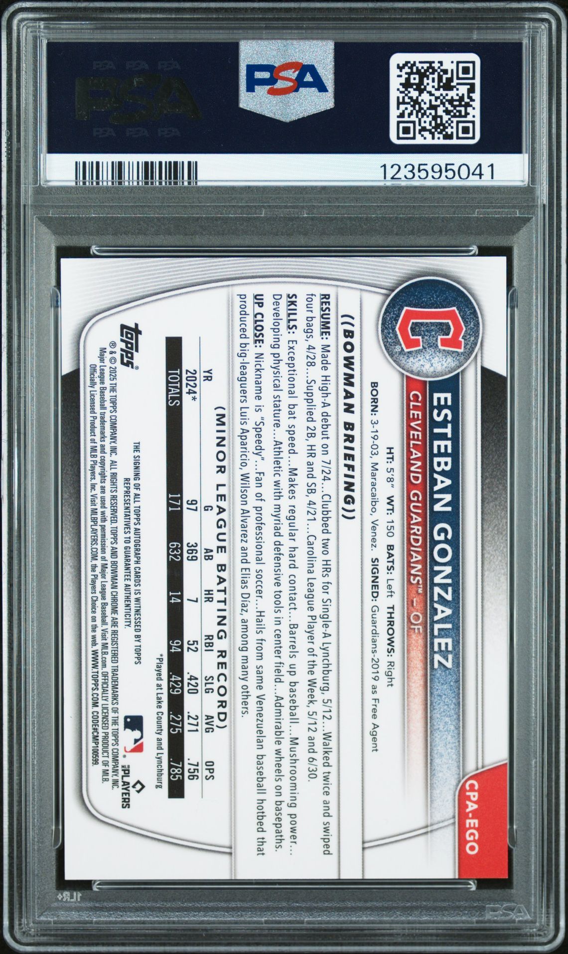 2025 Bowman Chrome Prospect Autographs Esteban Gonzalez #Cpaego Mint 9 back