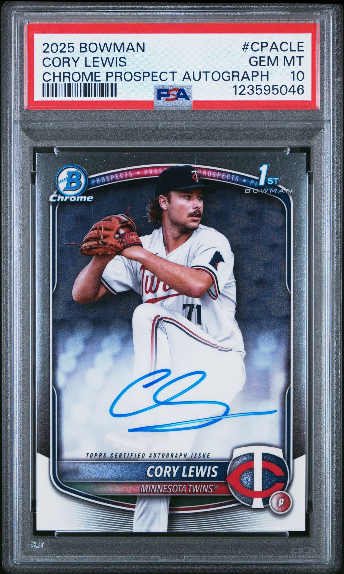 2025 Bowman Chrome Prospect Autographs Cory Lewis #Cpacle Gem Mt 10 front view - PSA graded GEM MT 10