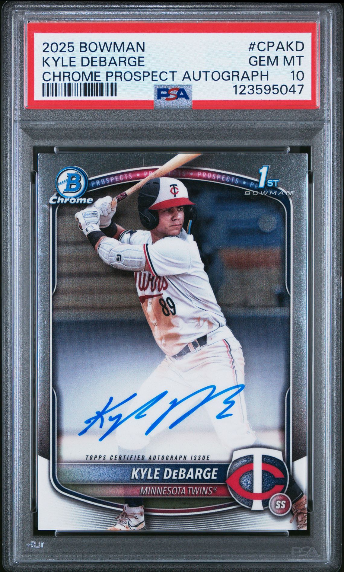 2025 Bowman Chrome Prospect Autographs Kyle Debarge #Cpakd Gem Mt 10 front view - PSA graded GEM MT 10