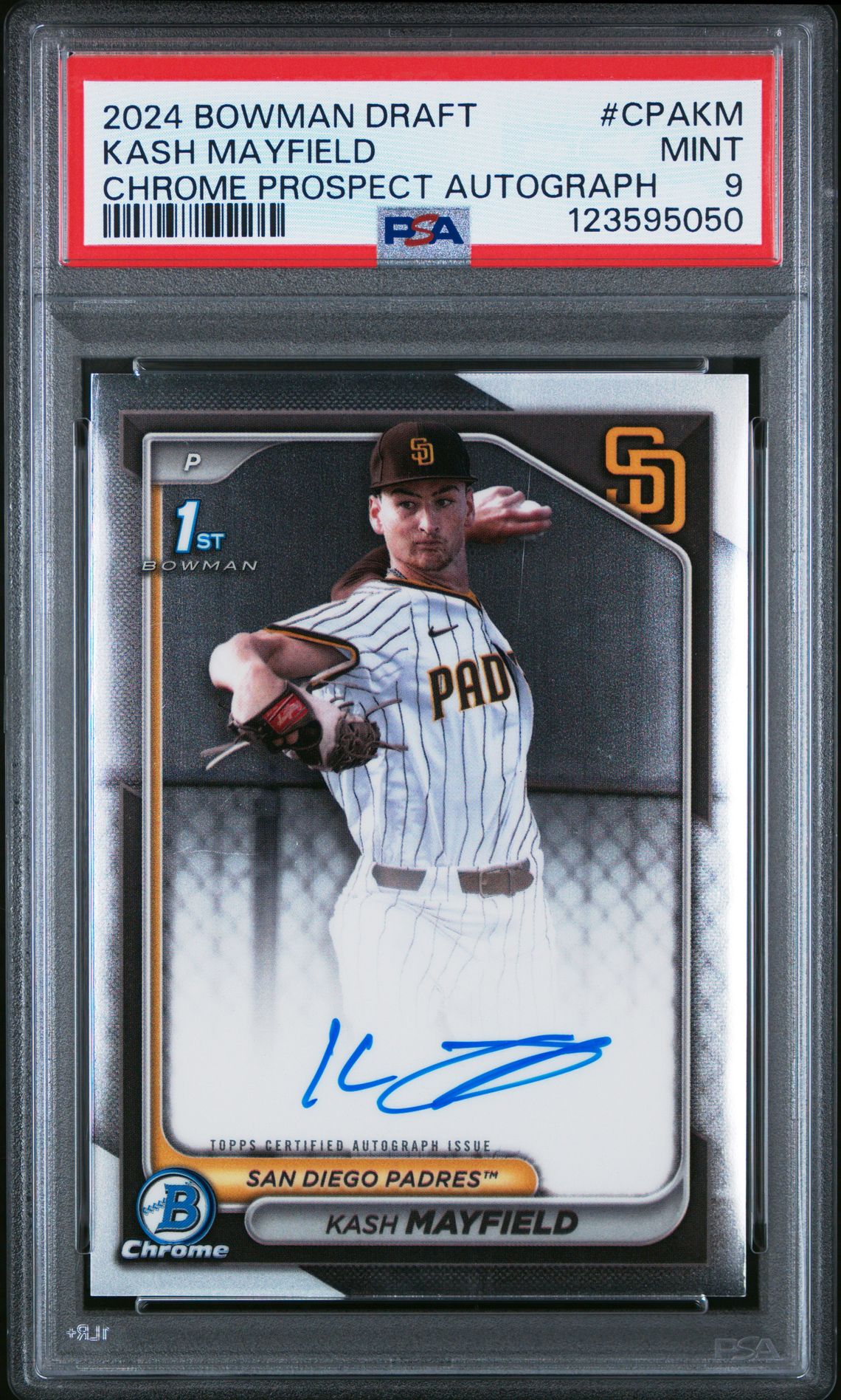 2024 Bowman Draft Chrome Prospect Autographs Kash Mayfield #Cpakm Mint 9 front