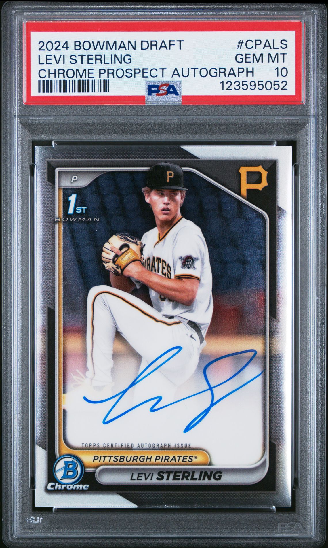 2024 Bowman Draft Chrome Prospect Autographs Levi Sterling #Cpals Gem Mt 10 front