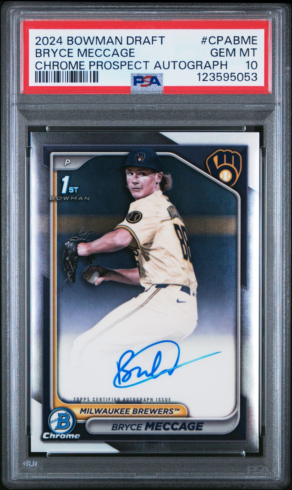 2024 Bowman Draft Chrome Prospect Autographs Bryce Meccage #Cpabme Gem Mt 10 front