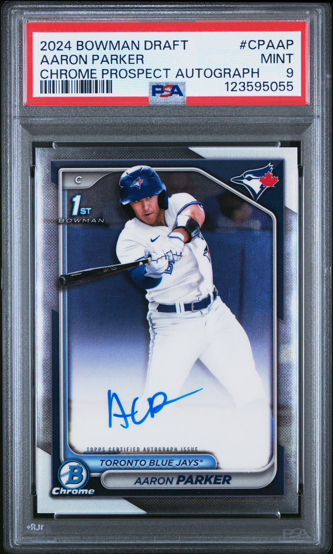 2024 Bowman Draft Chrome Prospect Autographs Aaron Parker #Cpaap Mint 9 front
