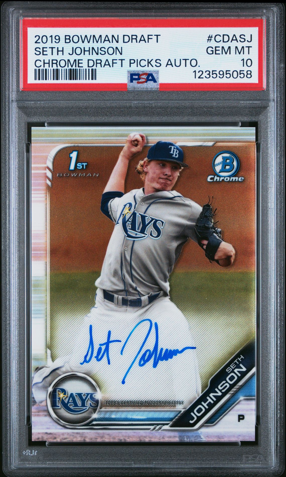 2019 Bowman Draft Chrome Draft Picks Autograph Seth Johnson #Cdasj (Chrome Draft Picks Auto.) Gem Mt 10 front