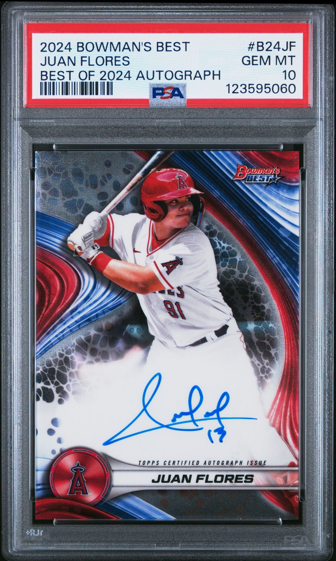 2024 Bowman's Best Best Of 2024 Autographs Juan Flores #B24Jf Gem Mt 10 front view - PSA graded GEM MT 10