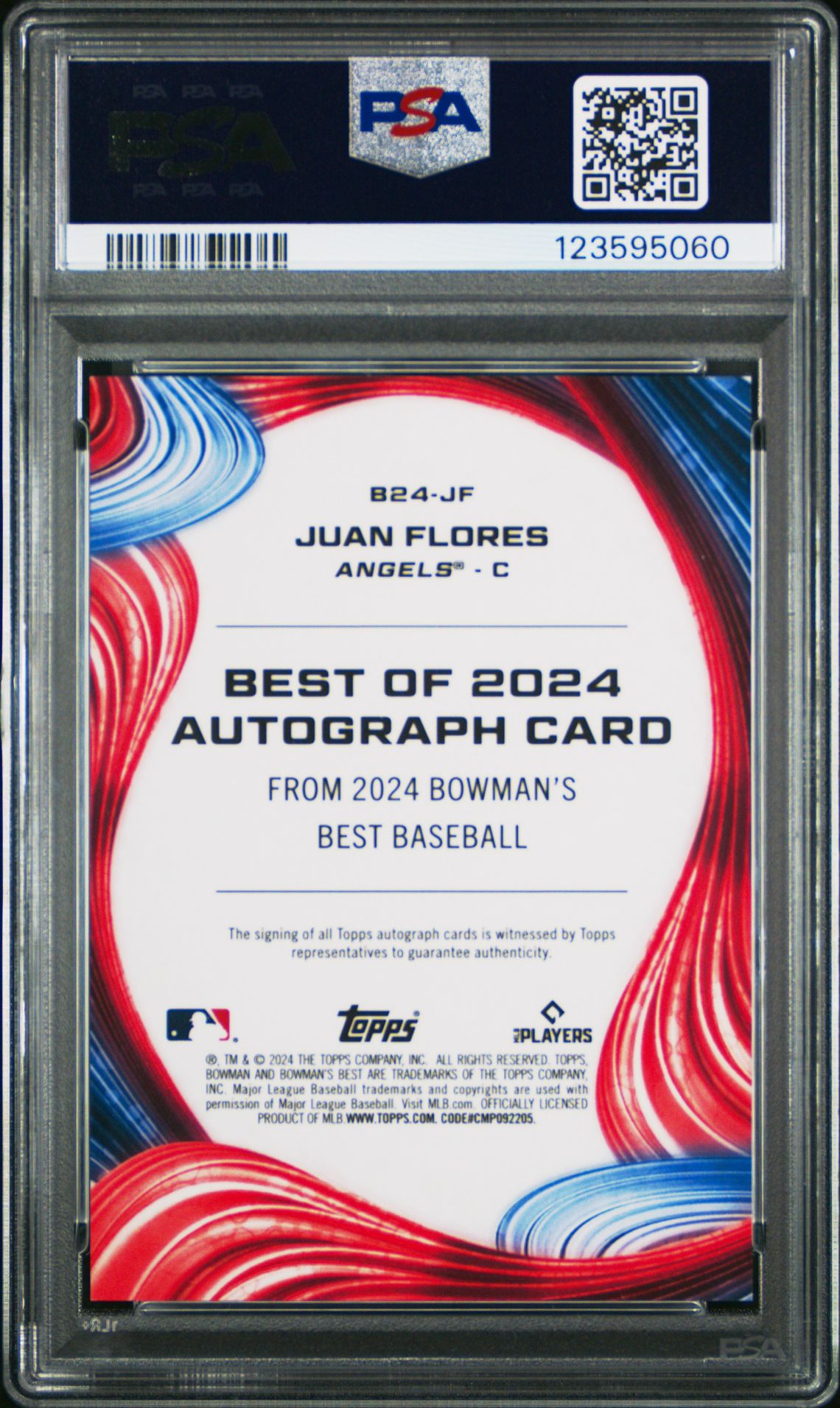 2024 Bowman's Best Best Of 2024 Autographs Juan Flores #B24Jf Gem Mt 10 back view - PSA certificate #123595060