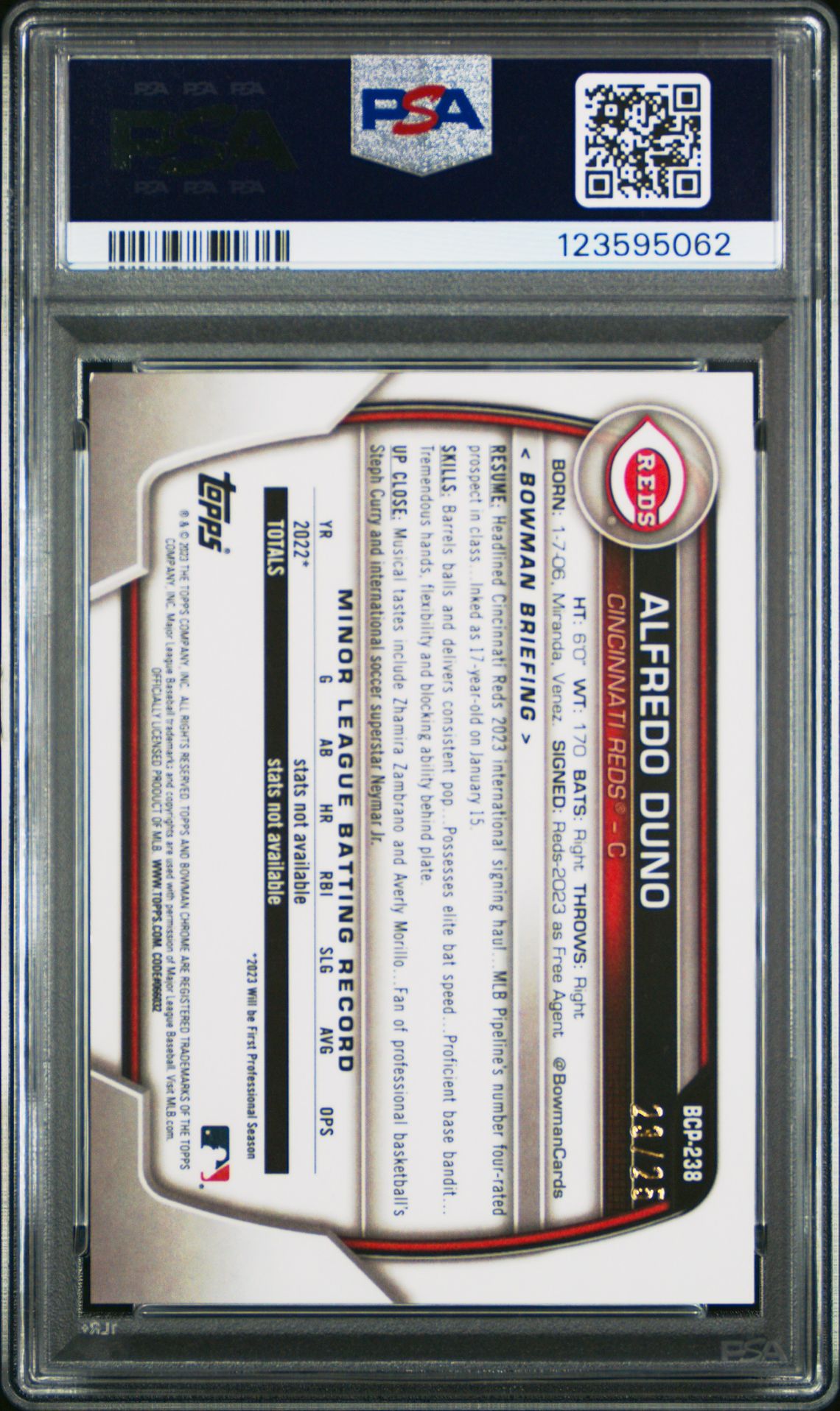 2023 Bowman Mega Box Chrome Alfredo Duno #238 (Orange Refractor) Mint 9 back