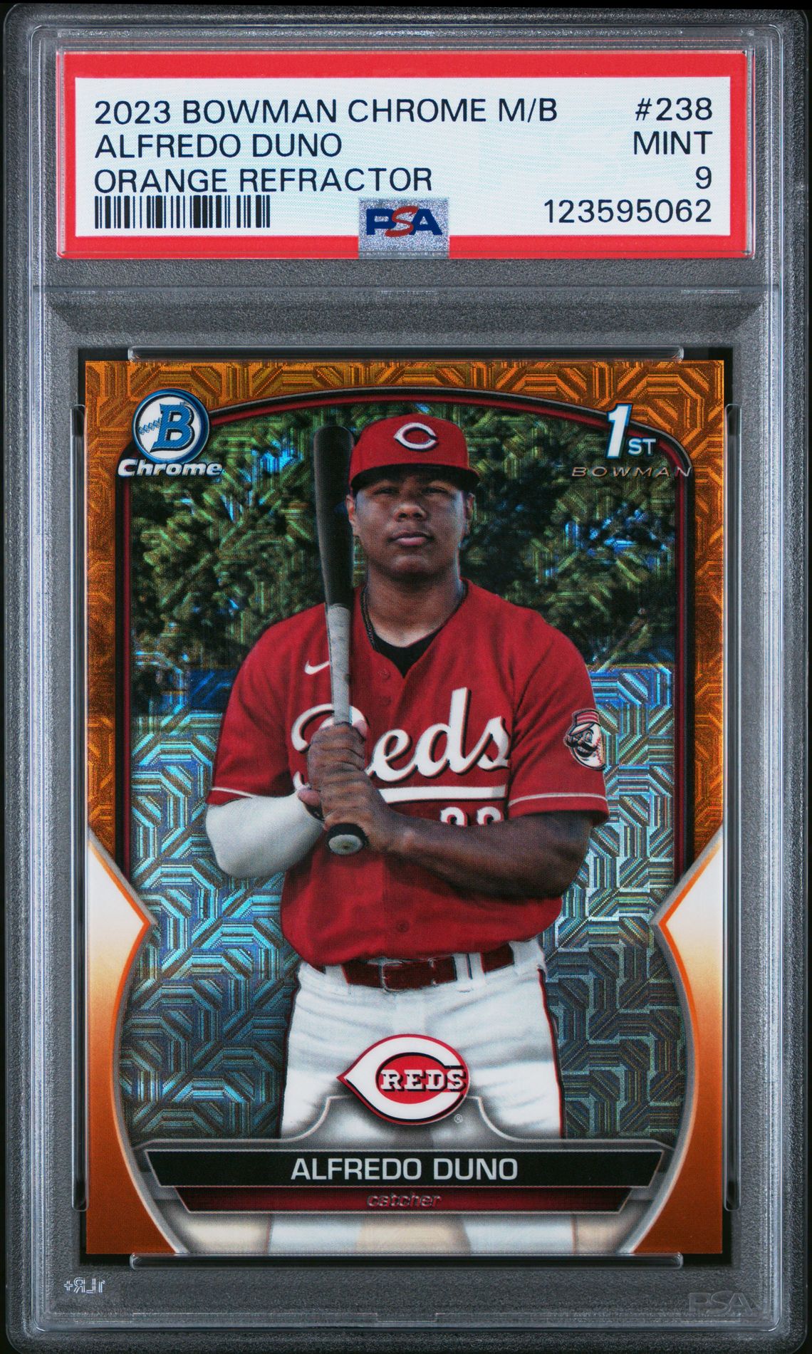 2023 Bowman Mega Box Chrome Alfredo Duno #238 (Orange Refractor) Mint 9 front